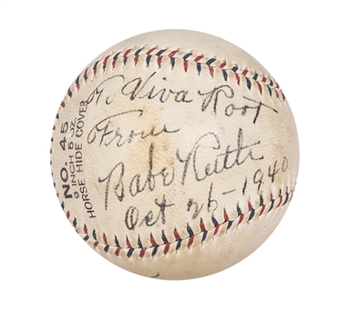 1940 Babe Ruth Single Signed & Inscribed "To Viva Root" - Possibly For Charlie Root From Famous "Called Shot" World Series Game! Baseball (Beckett MINT 9)